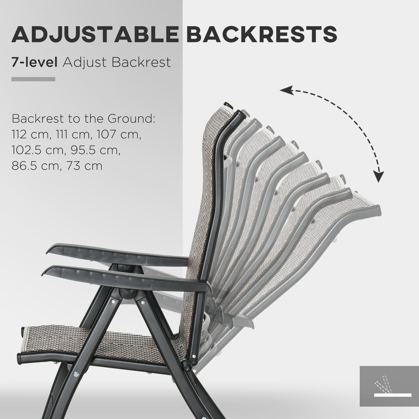 Outsunny Set of 2 Outdoor Wicker Folding Chairs, Patio PE Rattan Dining Armrests Chair set with 7 Levels Adjustable Backrest, for Outdoors, Camping, Red Brown