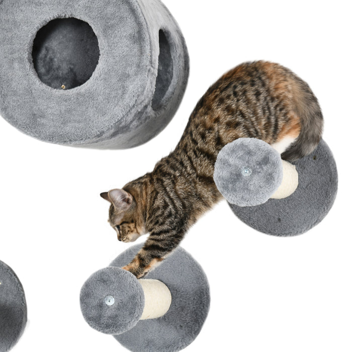 5Pcs Cat Wall Furniture with Perch, Cat Condo, Scratching Post, Wall Mounted Cat Tree for Indoor Cats Use - Grey