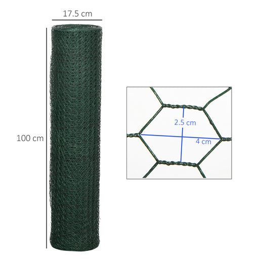 1m x 25m Chicken Wire Mesh, Foldable PVC Coated Welded Garden Fence, Roll Poultry Netting, for Rabbits, Ducks, Geese - Green