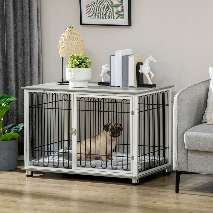 Dog Crate Furniture, Indoor Dog Kennel Side End Table w/ Soft Washable Cushion, Lockable Door, for Small and Medium Dogs