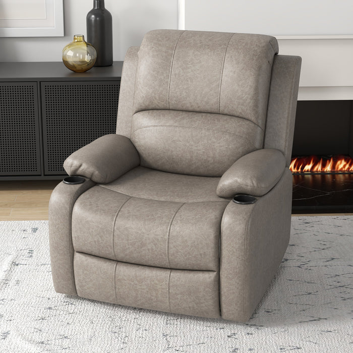 Microfibre Recliner Armchair, with Adjustable Leg Rest, Cup Holder, for Home Living Room, Brown