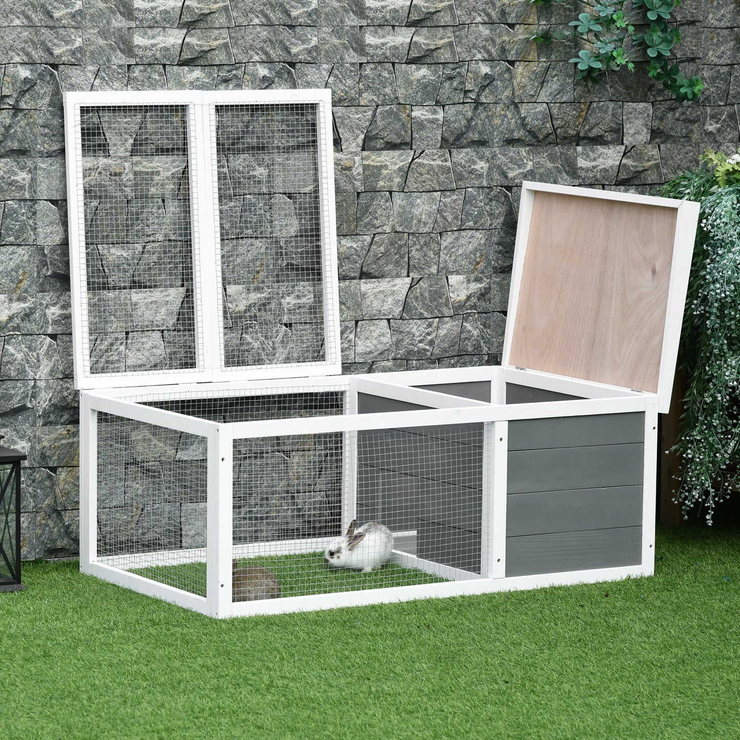 Wooden Rabbit Hutch Guinea Pig Small Animal Cage Rabbit Run Duck House Asphalt roof Indoor Outdoor 115 x 66 x 47.5 cm