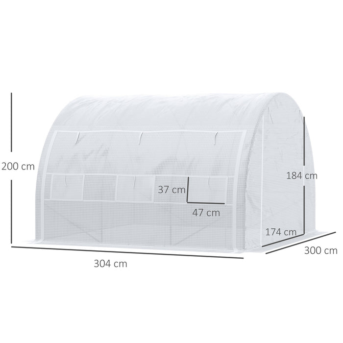 3 x 3 x 2 m Polytunnel Greenhouse, Walk in Pollytunnel Tent with Steel Frame, Reinforced Cover Zippered Door 6 Windows for Garden White