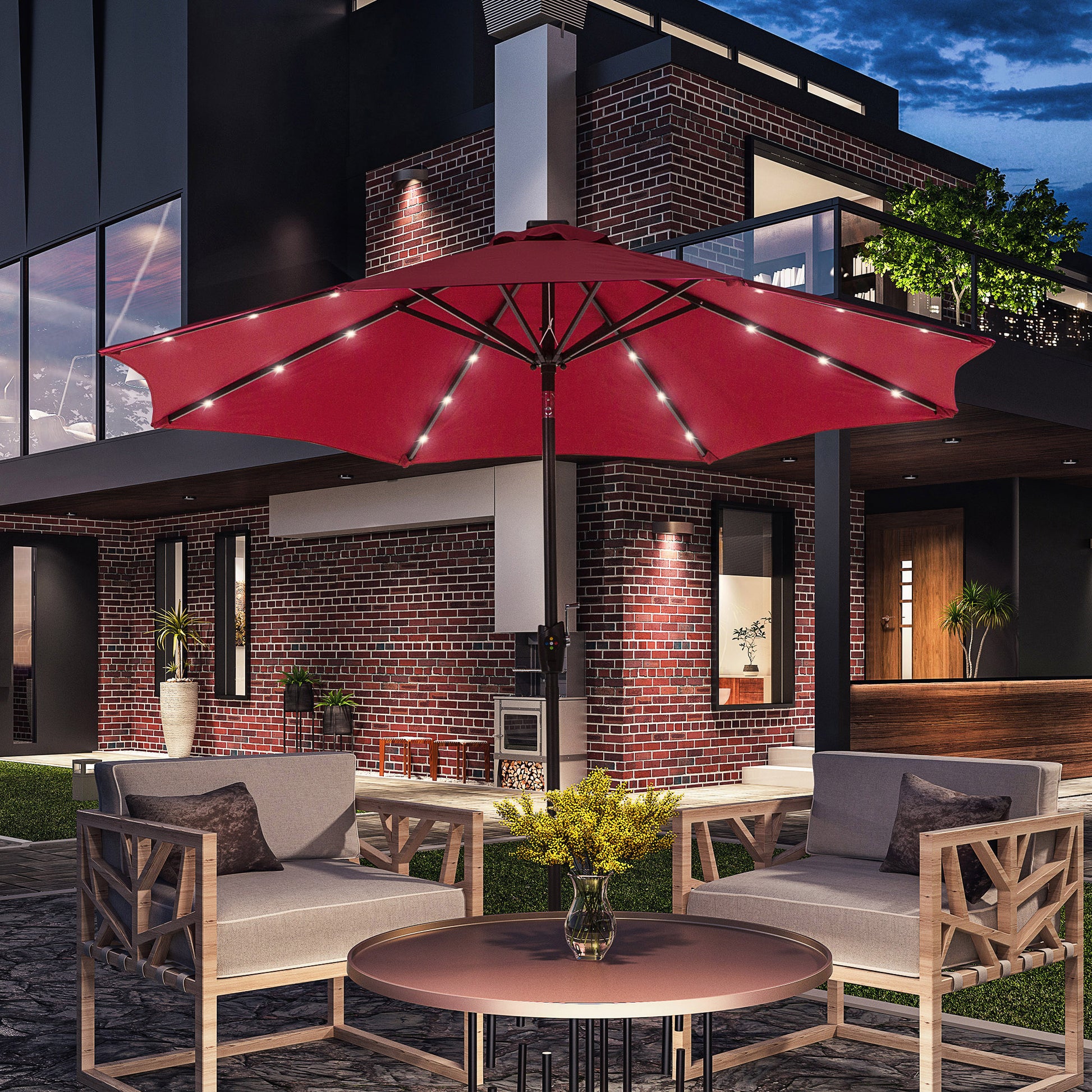 8 patio umbrella with 24 spines Outsunny Φ2.7m Garden 24 LED Light Parasol Solar Outdoor Tilt Sun Umbrella Patio Club Party Event Manual Sun Shade w/ Hand Crank and 8 Ribs Red – QuidsIn Superstore