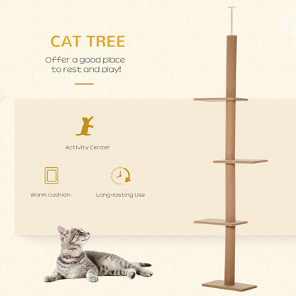 260cm Floor To Ceiling Cat Tree for Indoor Cats w/ Three Platforms Activity Centre - Brown