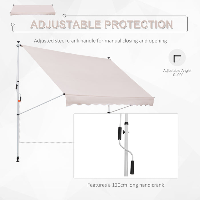 3x1.5m Garden Patio Manual Awning Canopy Sun Shade Shelter Retractable Adjustable Aluminium Frame Beige