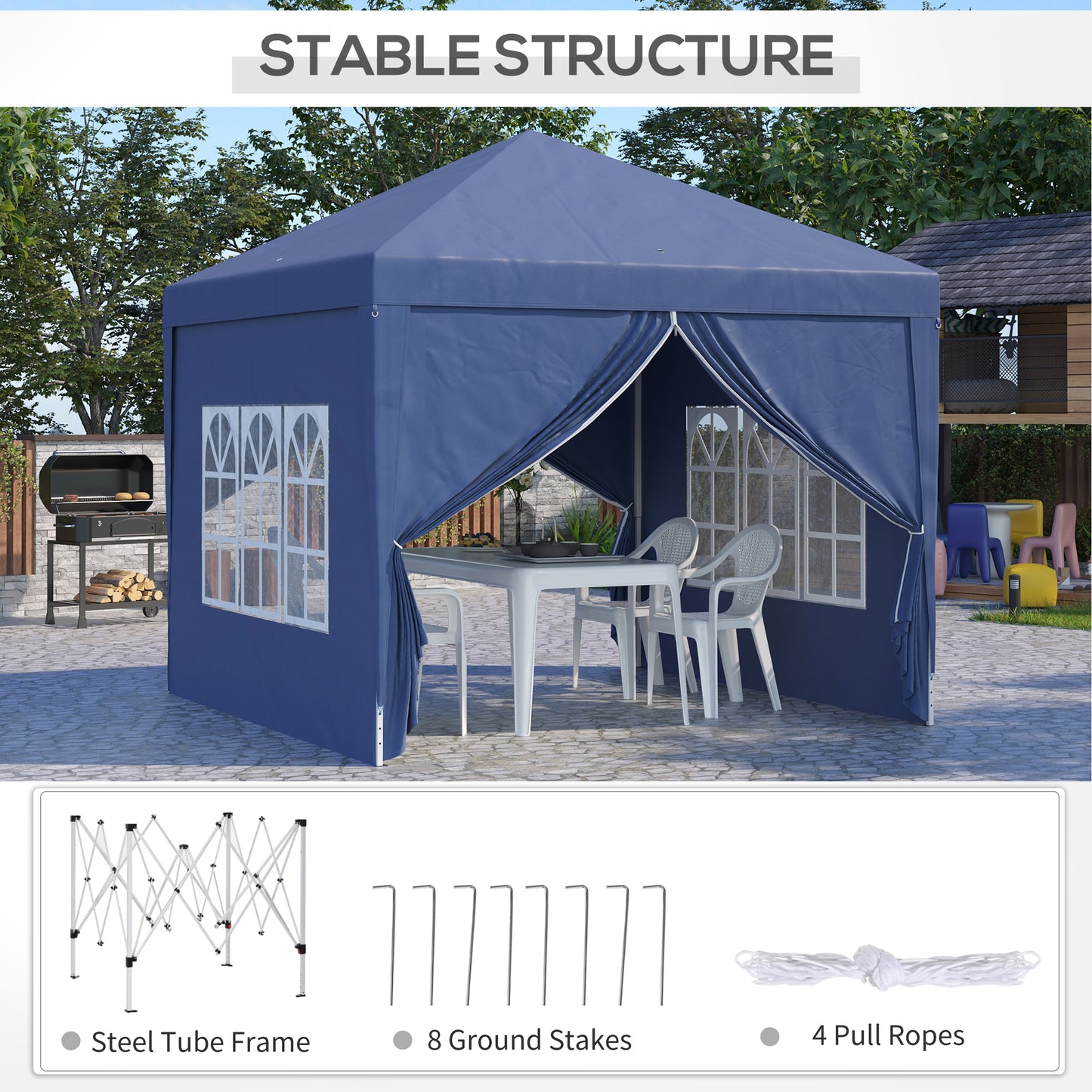 Outsunny 3 x 3 Meters Pop Up Water Resistant Gazebo Wedding Camping Party Tent Canopy Marquee with Carry Bag and 2 Windows, Blue