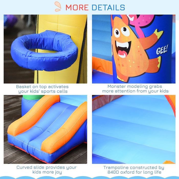 Kids Bounce Castle House Inflatable Trampoline Slide Basket with Blower for Kids Age 3-8 Monster Design 2.5 x 1.8 x 1.75m Multi-color