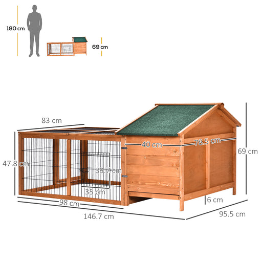 Wooden Rabbit Hutch Outdoor, Guinea Pig Hutch, Detachable Pet House Animal Cage with Openable Run & Roof Lockable Door Slide-out Tray 146 x 95 x 69cm