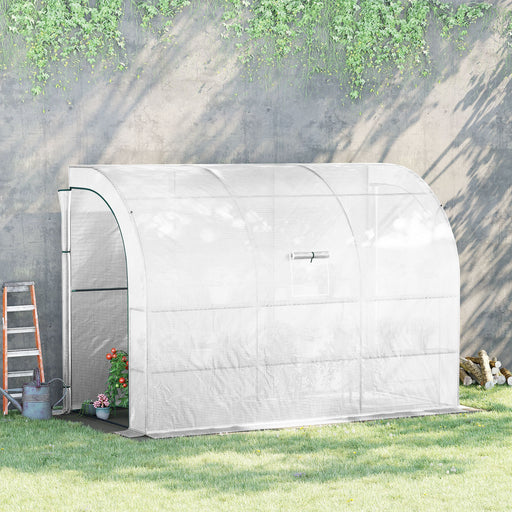 Outsunny Outdoor Walk-In Greenhouse, Plant Nursery with Zippered Doors, PE Cover and 3-Tier Shelves, White, 300 x 150 x 213 cm