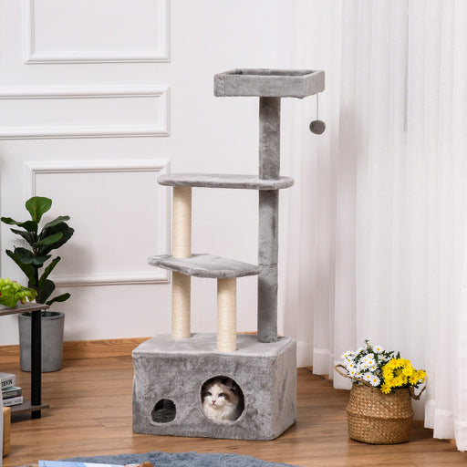 125cm Cat Tree for Indoor Cats Kitten Tower 4 level Activity Center Pet Furniture Sisal Scratching Post Condo Plush Perches Hanging Ball Grey