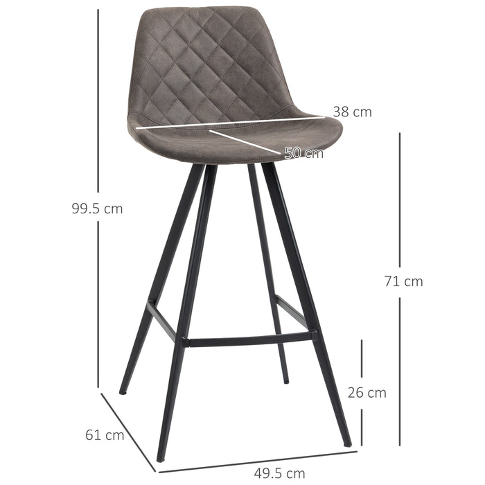 Set Of 2 Bar Stools Vintage Microfiber Cloth Tub Seats Padded Comfortable Steel Frame Footrest Quilted Home Kitchen Chair Stylish Dark Grey