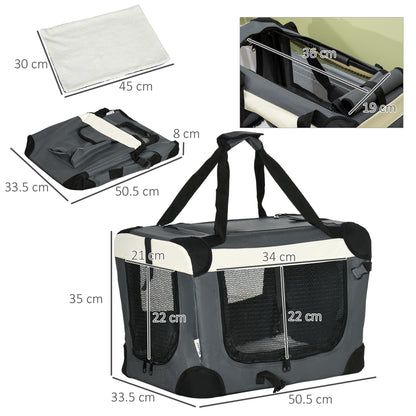 51cm Foldable Pet Carrier Bag Soft Travel Dog Crate, Portable Cat Carrier w/ Cushion, for Cats and Miniature Dogs - Grey