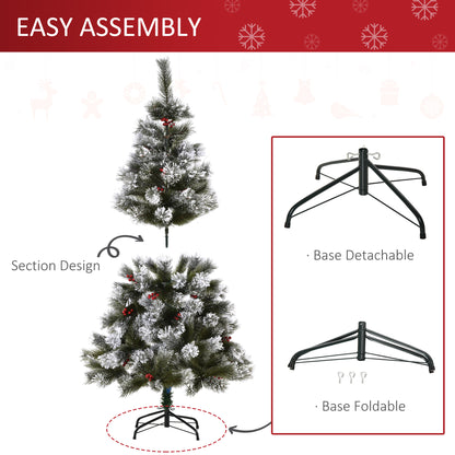 5ft Frosted Artificial Christmas Tree with Red Berries & Metal Stand