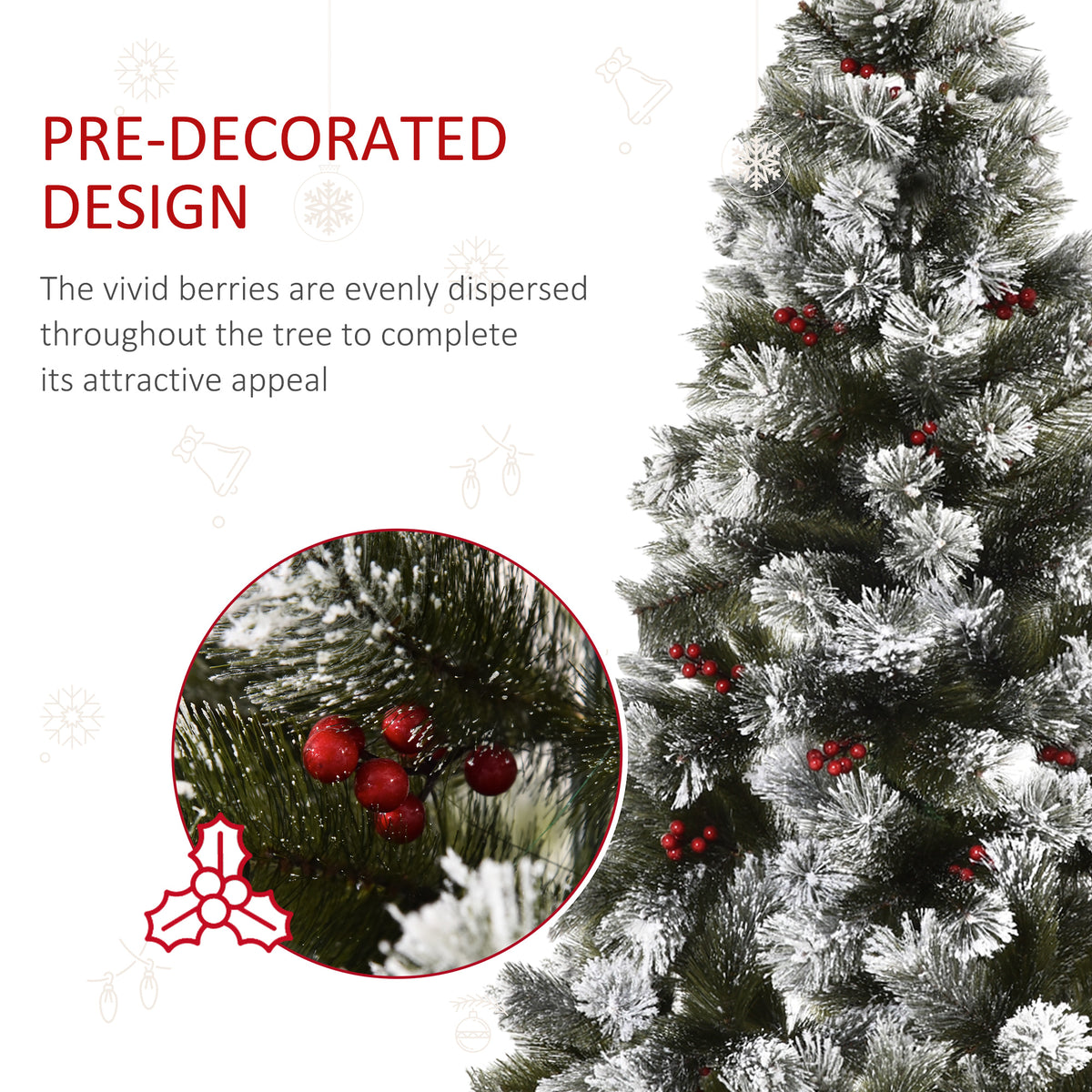 5ft Frosted Artificial Christmas Tree with Red Berries & Metal Stand