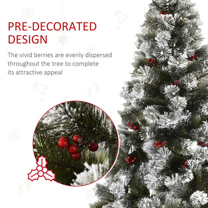 5ft Frosted Artificial Christmas Tree with Red Berries & Metal Stand