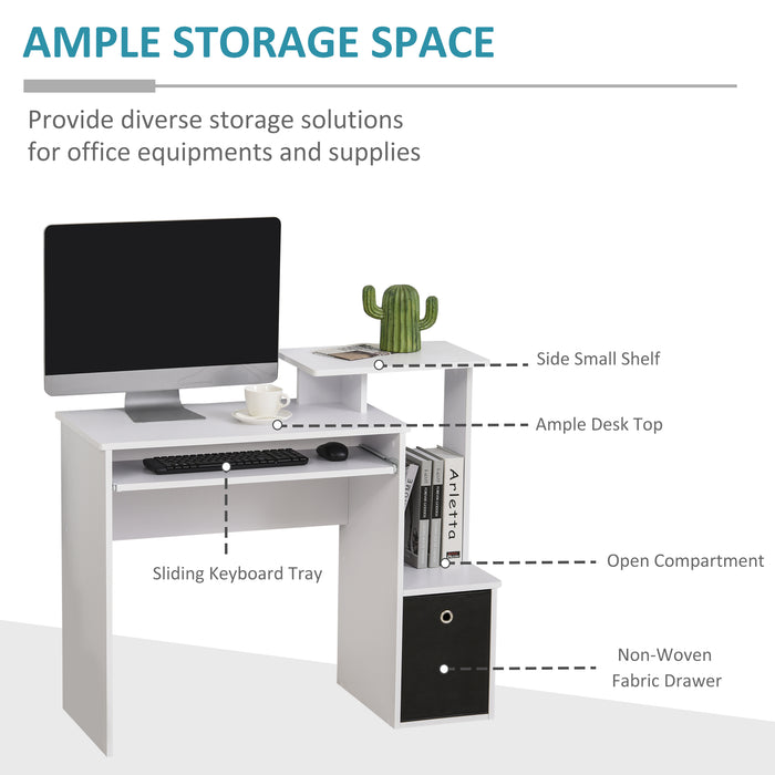 Compact Small Computer PC Desk with Sliding Keyboard Tray Storage Drawer Shelf Home Office Workstation Gaming Study White