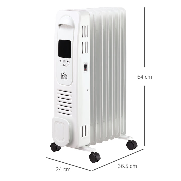 1630W Digital Oil Filled Radiator, 7 Fin, Portable Electric Heater with LED Display, 3 Heat Settings, Safety Cut-Off and Remote Control, White