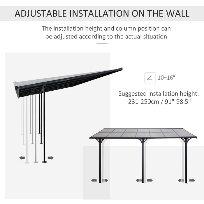 Outsunny Outdoor Patio Wall-mounted 4.35 x 3(m) Gazebo Pergola, Aluminum Post, PC Roof