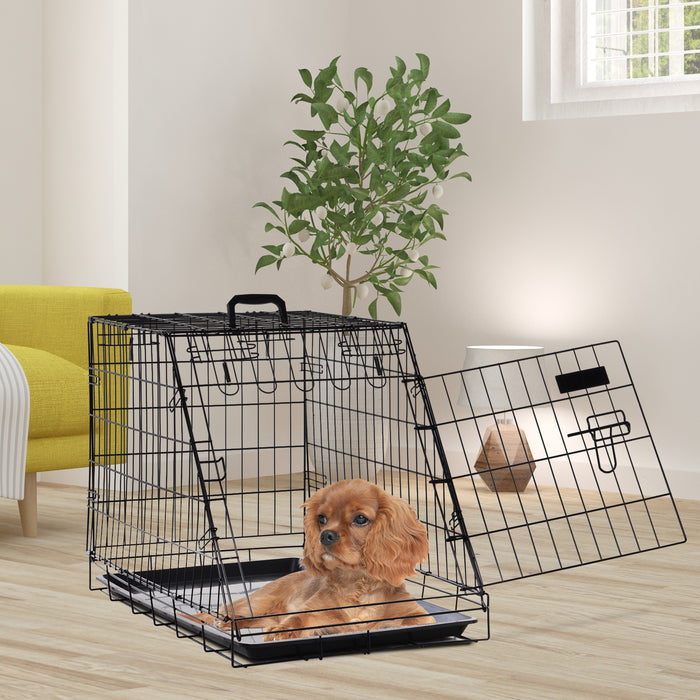 Metal Dog Car Crate Folding Pet Cage Transport Box Carrier for Small Dog with Removable Tray 77 x 47 x 55cm