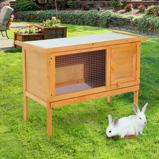 Wood Rabbit Hutch Guinea Pig House Bunny Cage Shelter Indoor Outdoor Elevated with Sliding Tray 90x45x65cm