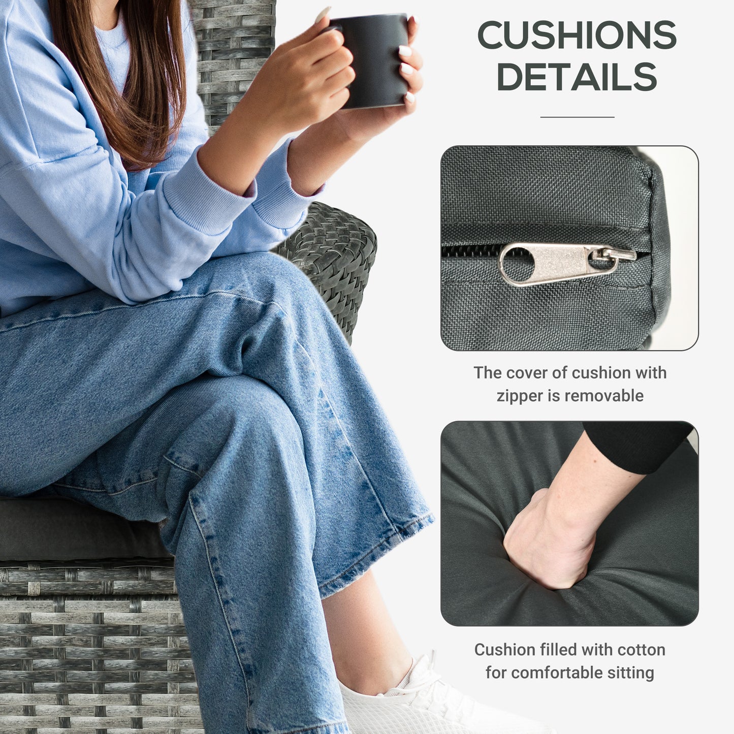 Stylish 3 Piece Outdoor Rattan Bistro Set with Cushions in Mixed Grey