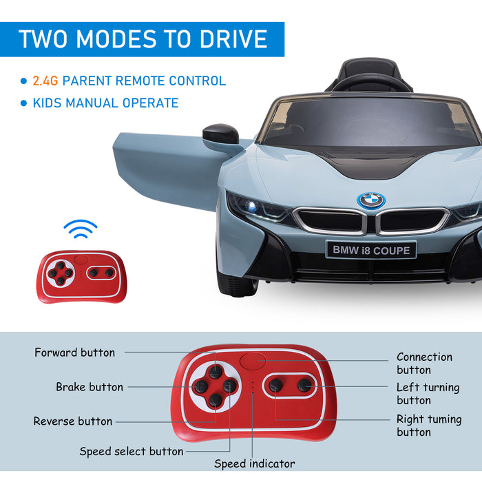 BMW I8 Coupe Licensed 6V Ride On Car Toy with Remote Control, Powered Electric Car, Music, Horn, for 3-8 Years, Blue