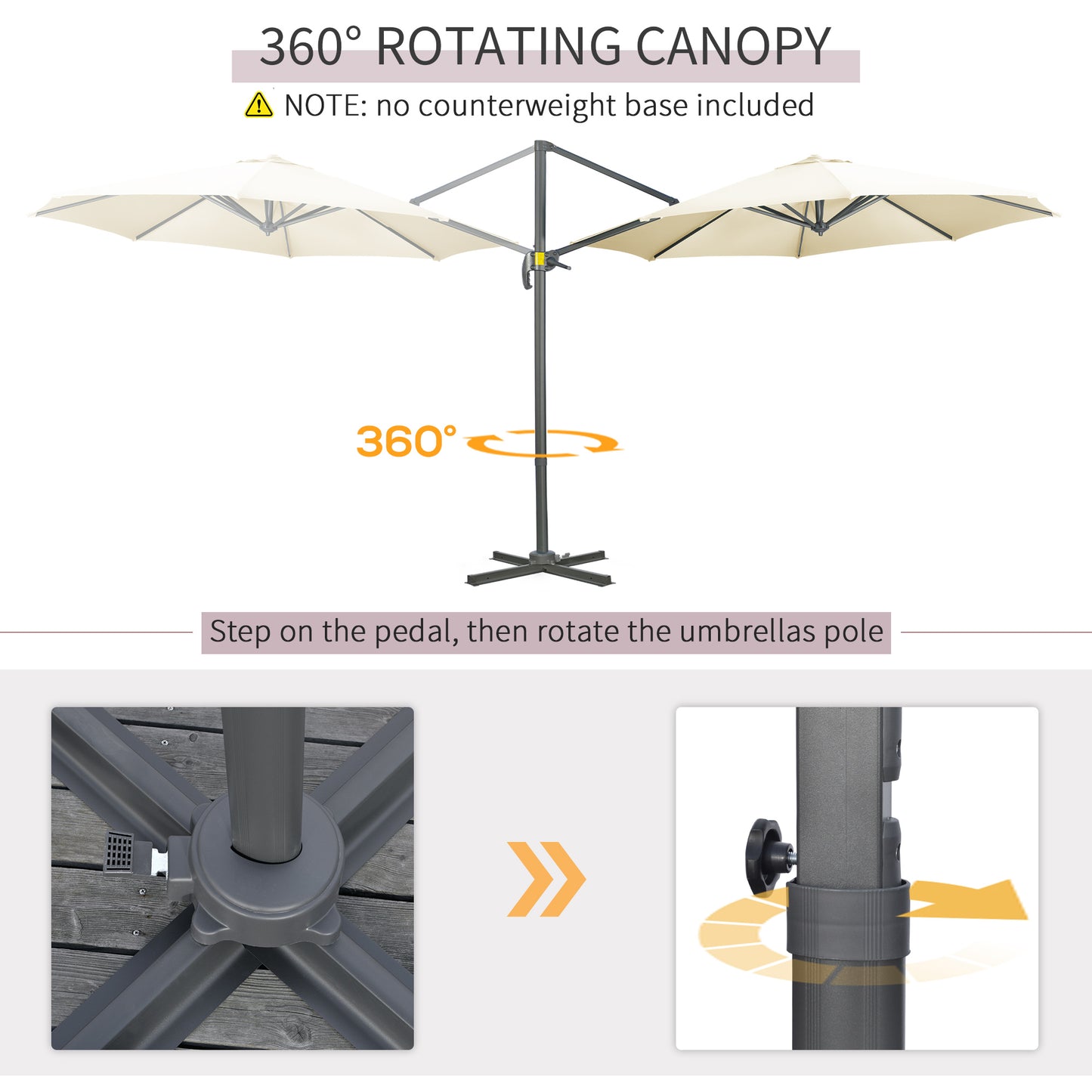 Outsunny 3 x 3(m) Cantilever Parasol with Cross Base, Garden Umbrella with 360¬∞ Rotation, Crank Handle and Tilt for Outdoor, Patio, Cream White