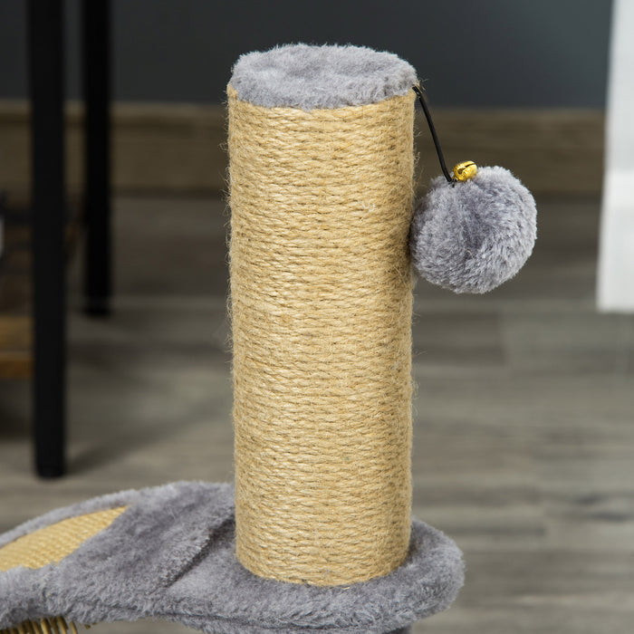 Cat Tree for Indoor Cats Climbing Activity Center Kitten Tower Furniture with Jute Post Scratching Massage Board Hanging Ball with Bell 34 x 24 x 43cm Grey