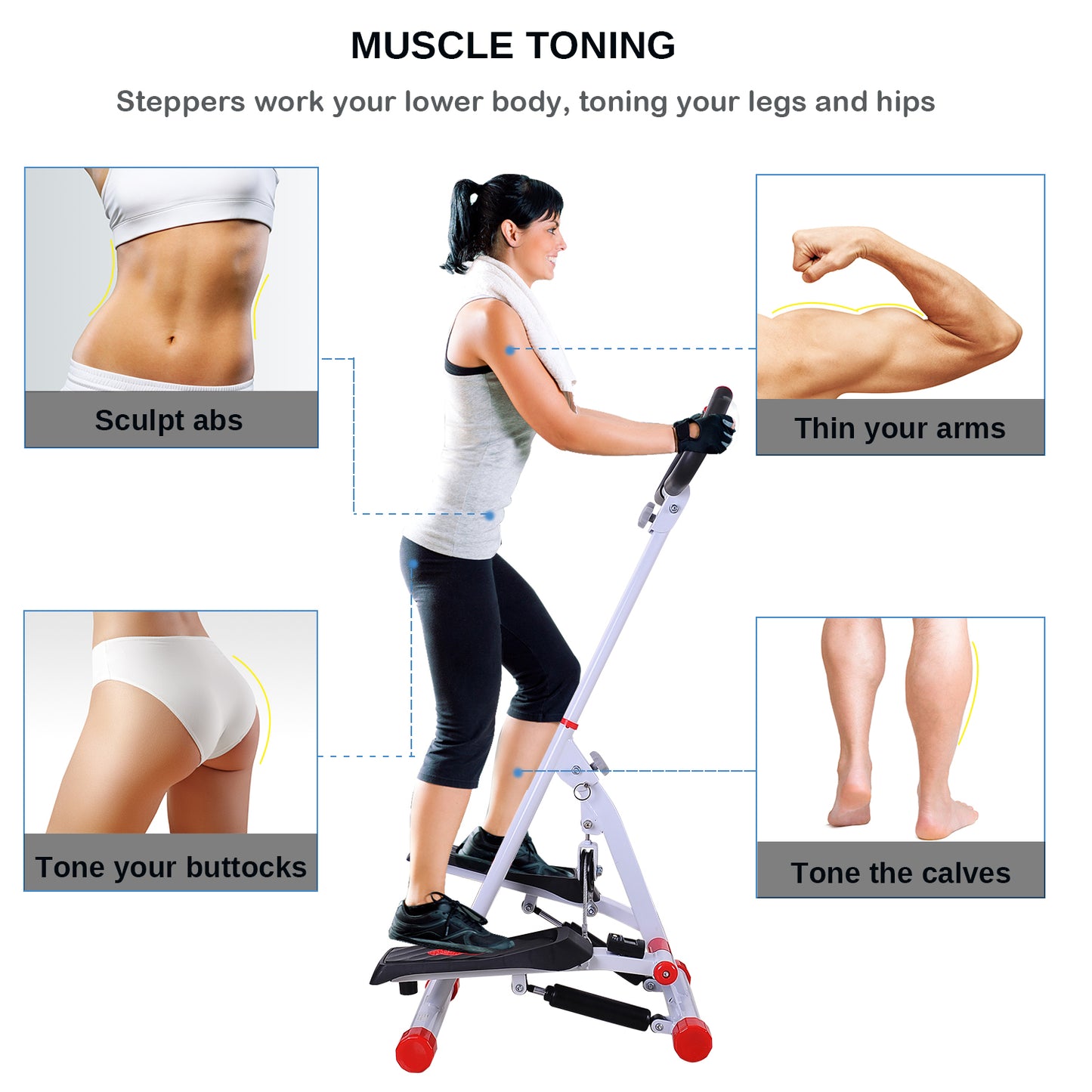 Foldable Step Machine, Height Adjustable Stepper w/ LCD Display and Handlebar, Twister Steppers for Exercise Workout Home Gym