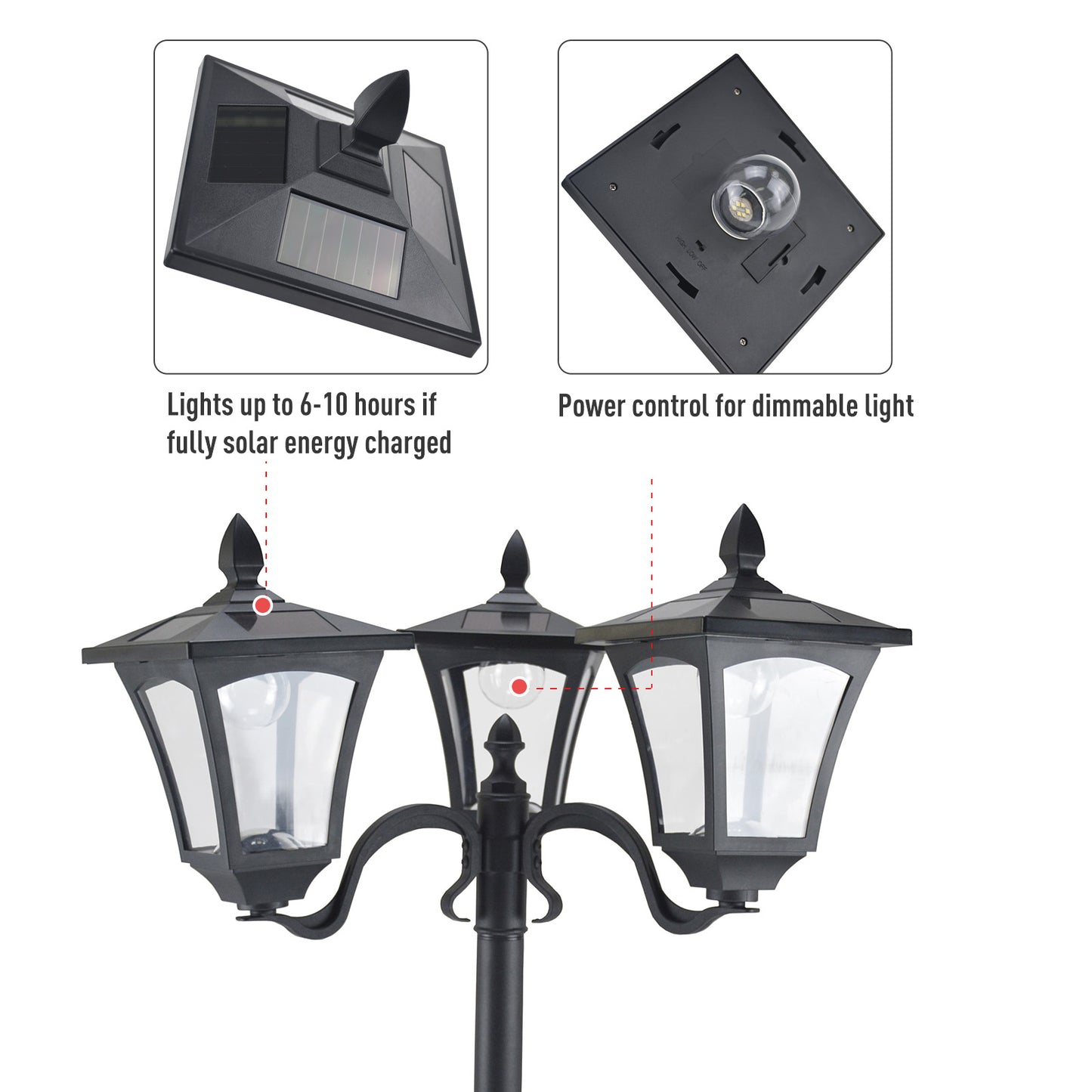 1.8m Traditional Victorian Style - Solar Post Lamp with Sensor