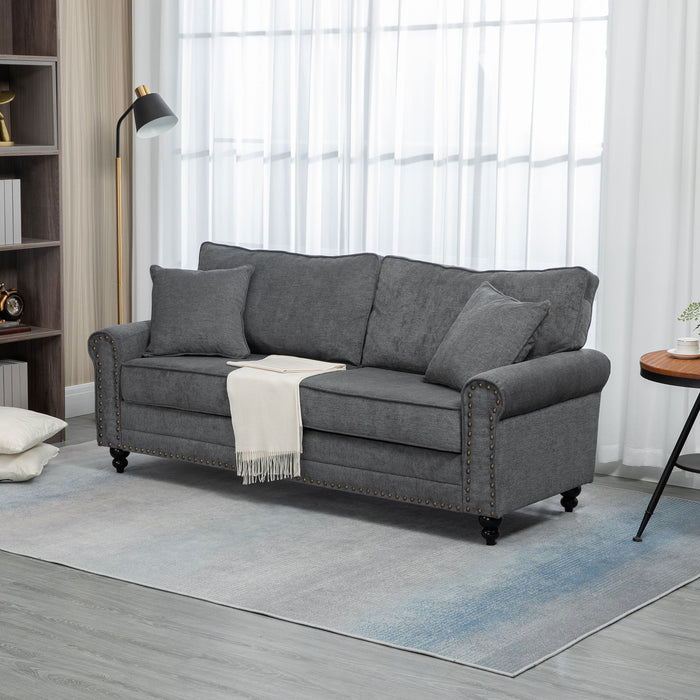 3 Seater Sofas for Living Room, Fabric Sofa with Felt Mats, Cushions and Throw Pillows, Grey