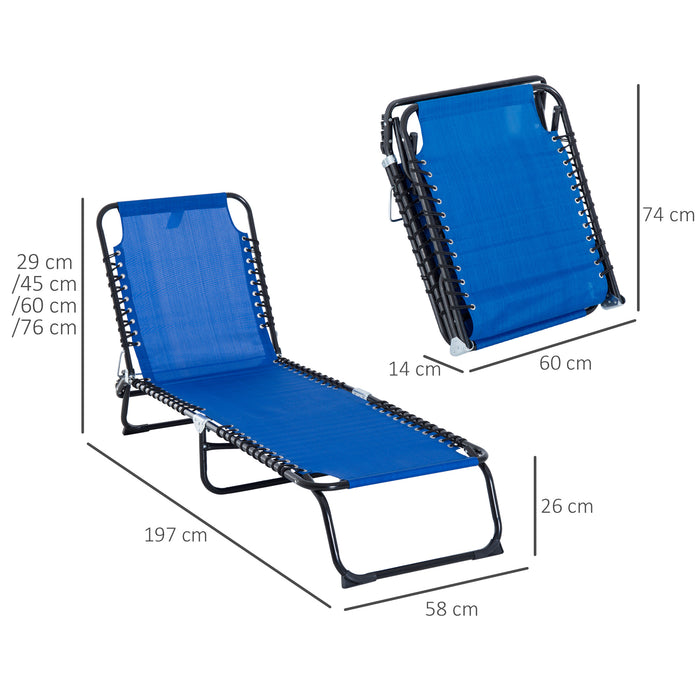 Folding Sun Lounger Beach Chaise Chair Garden Reclining Cot Camping Hiking Recliner with 4 Position Adjustable Back - Blue