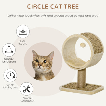 56cm Small Cat Tree for Indoor Cats with Scratching Post, Kitten Tower with Tunnel, Toy Ball, Cushion - Beige