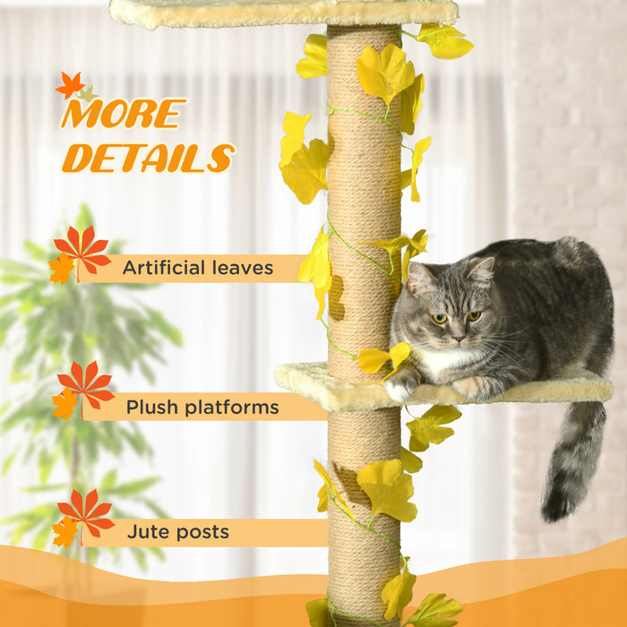 202-242cm Height Adjustable Floor to Ceiling Cat Tree for Cats with Sisal Scratching Post, 3- Tier Cat Tower