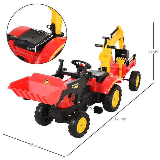 Kids Controllable Excavator Plastic Ride On Pedal Truck Red/Yellow