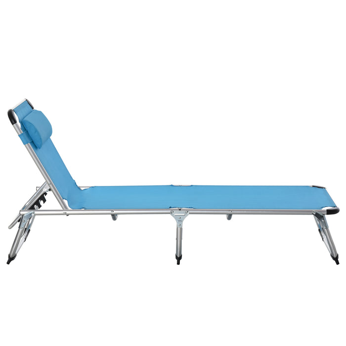 Foldable Reclining Sun Lounger Lounge Chair Camping Bed Cot with Pillow 5-Level Adjustable Back Aluminium Frame Blue