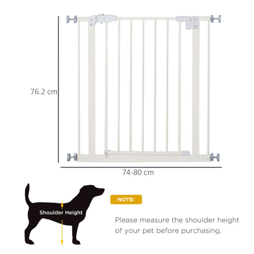 Pressure Fit Safety Gate, Adjustable Dog Gate, Pet Barrier for for Doorways, Staircases and Hallways with Auto Close, Double Locking, Opening 74-80cm, White