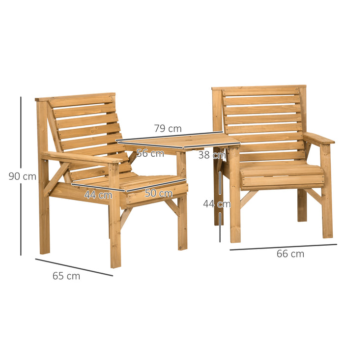 Wooden Garden Love Seat, 2 Seater Jack & Jill Companion Seat with Coffee Table and Parasol Hole, Partner Bench, Table and Chairs Set, Outdoor Furniture for Backyard, Balcony, Patio, Brown