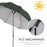 2m Beach Parasol Fishing Umbrella Brolly with Sides and Push Botton Tilt Sun Shade Shelter with Carry Bag, UV30+, Green