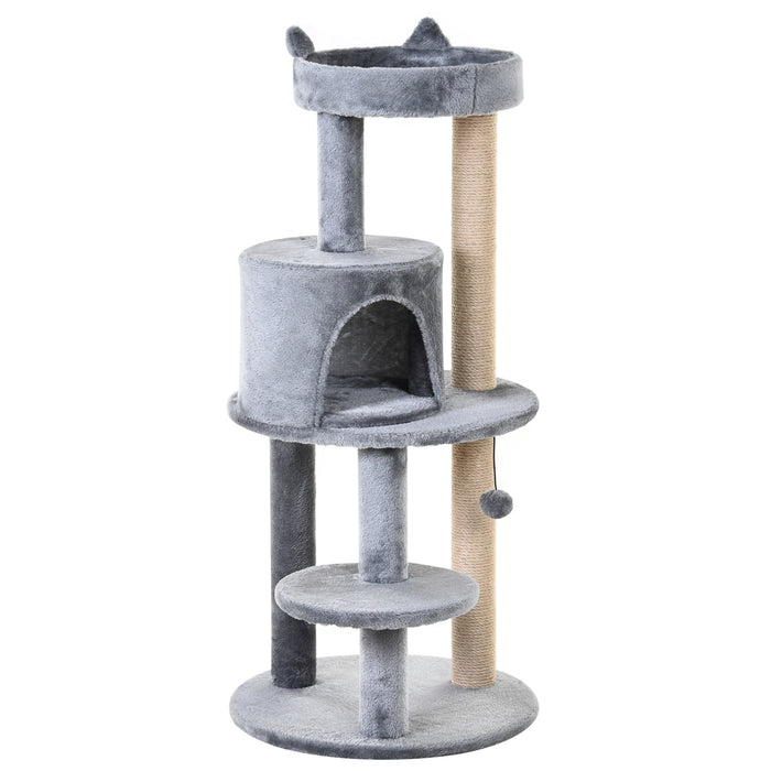 104 cm Cat Tree, Cat Condo Tree Tower, Cat Activity Centre with Scratching Posts, Plush Perch, Hanging Ball - Beige