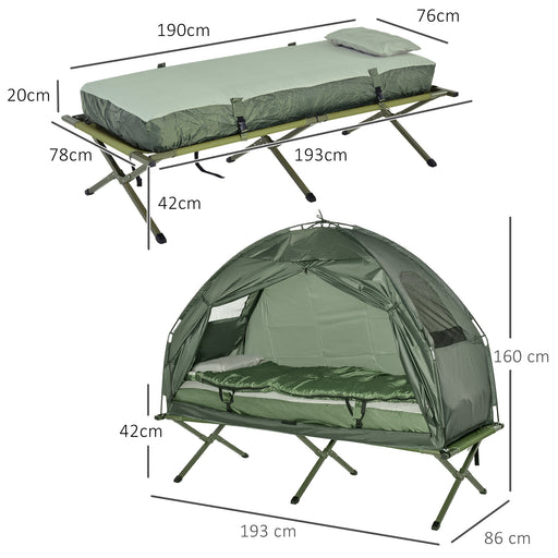 Outsunny 1 person Foldable Camping Tent w/Sleeping Bag Air Mattress Outdoor Hiking Picnic Bed cot w/Foot Pump