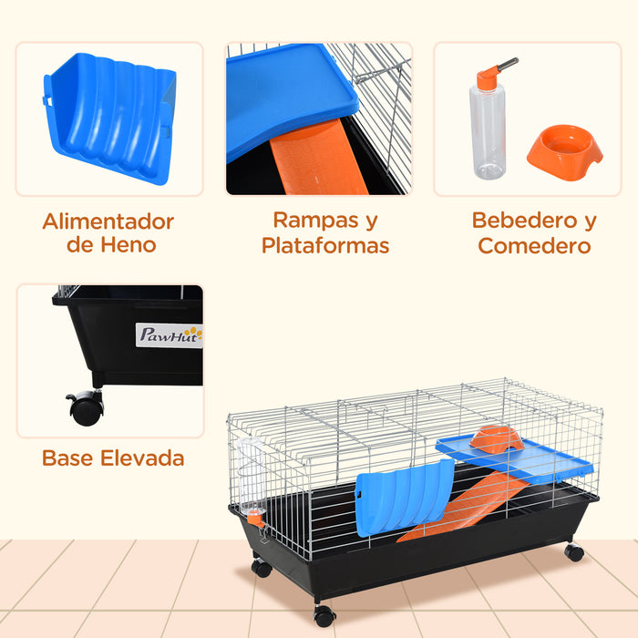 Steel Small 2-Tier Small Animal Cage w/ Accessories Blue/Orange