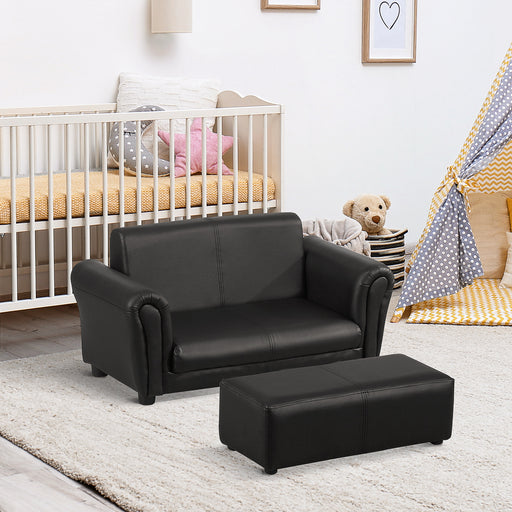 HOMCOM 2 Seater Toddler Chair Kids Twin Sofa Childrens Double Seat Chair Furniture Armchair Boys Girls Couch w/ Footstool (Black)