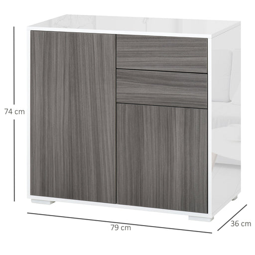 Modern Stylish Freestanding Push-Open Design Cabinet with 2 Drawer, 2 Door Cabinet, 2 Part Inner Space Light Grey and White