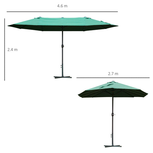 4.6m Garden Parasol Double-Sided Sun Umbrella Patio Market Shelter Canopy Shade Outdoor Dark Green