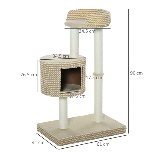 96cm Cat Tree, Cat Condo Tree Tower for Indoor Cats, Cat Activity Centre with Scratching Posts, Plus Perch - Beige