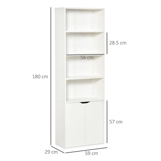 2 Door 4 Shelves Tall Bookcase Modern Storage Cupboard Display Unit for Living Room Study Bedroom Home Office Furniture White