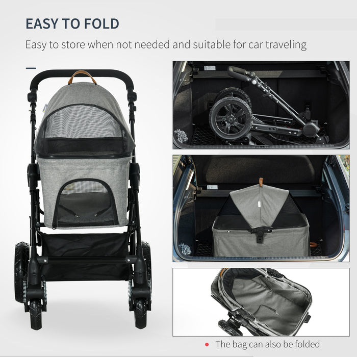 Dog Stroller Pushchair Detachable Pet Carrier Carrying Bag Foldable Trolley Shock absorbing System Adjustable Handlebar for Small Dogs Grey