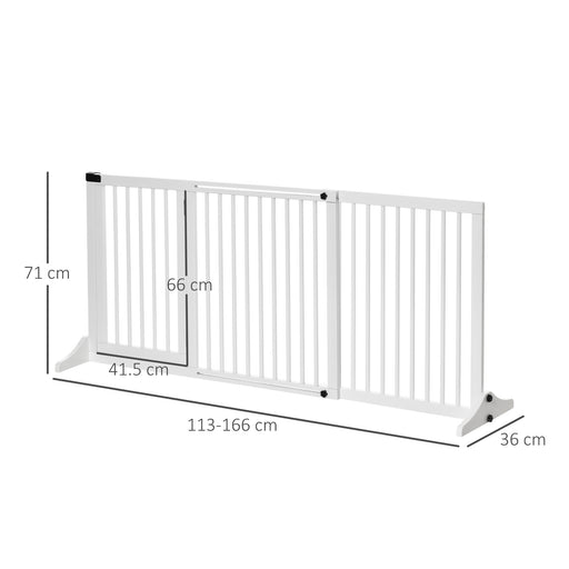 Adjustable Wooden Pet Gate Freestanding Dog Barrier Fence Doorway 3 Panels Safety Gate w/ Lockable Door White 71H x 113-166W cm